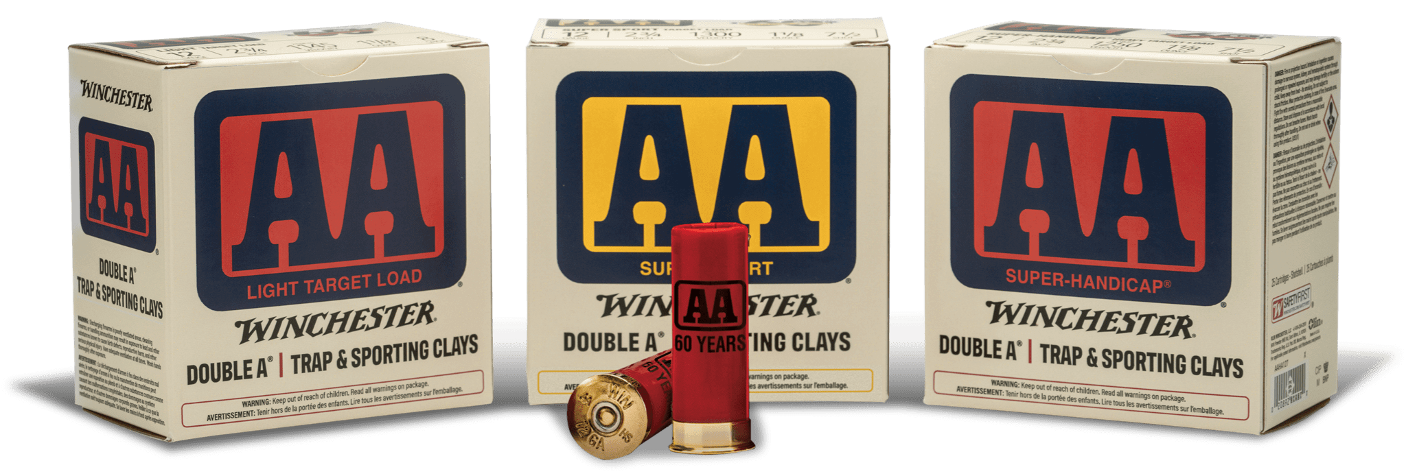 AA 60th Anniversary Edition shotshell ammunition box lineup and shells sitting in front